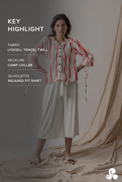 STRIPED RUCHED SLEEVE TENCEL SHIRT
