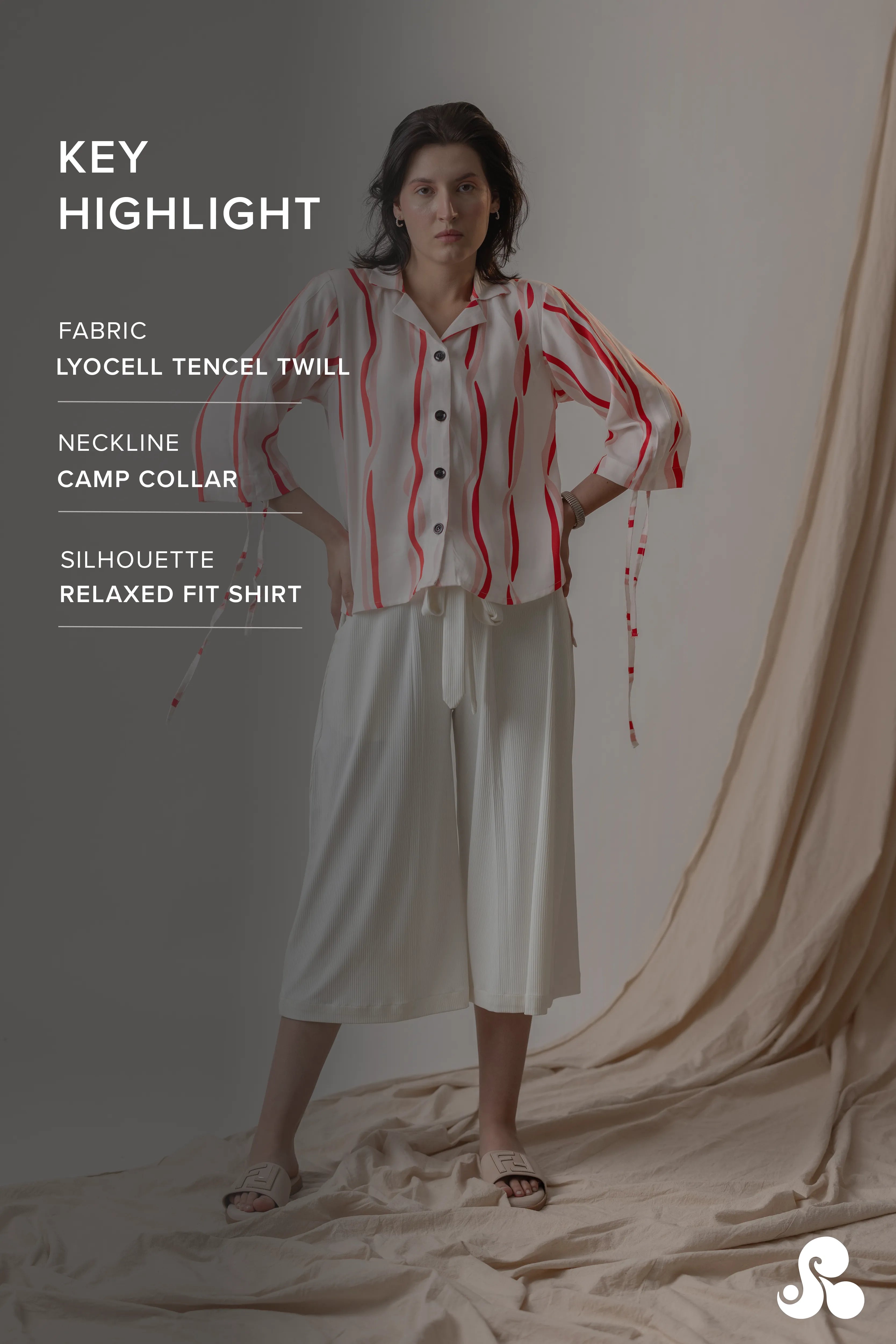 STRIPED RUCHED SLEEVE TENCEL SHIRT