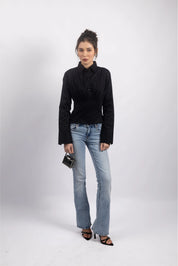 BLACK CINCHED WAIST SHIRT