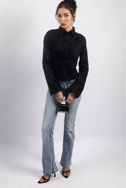 BLACK CINCHED WAIST SHIRT