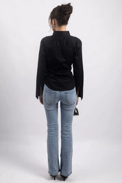 BLACK CINCHED WAIST SHIRT