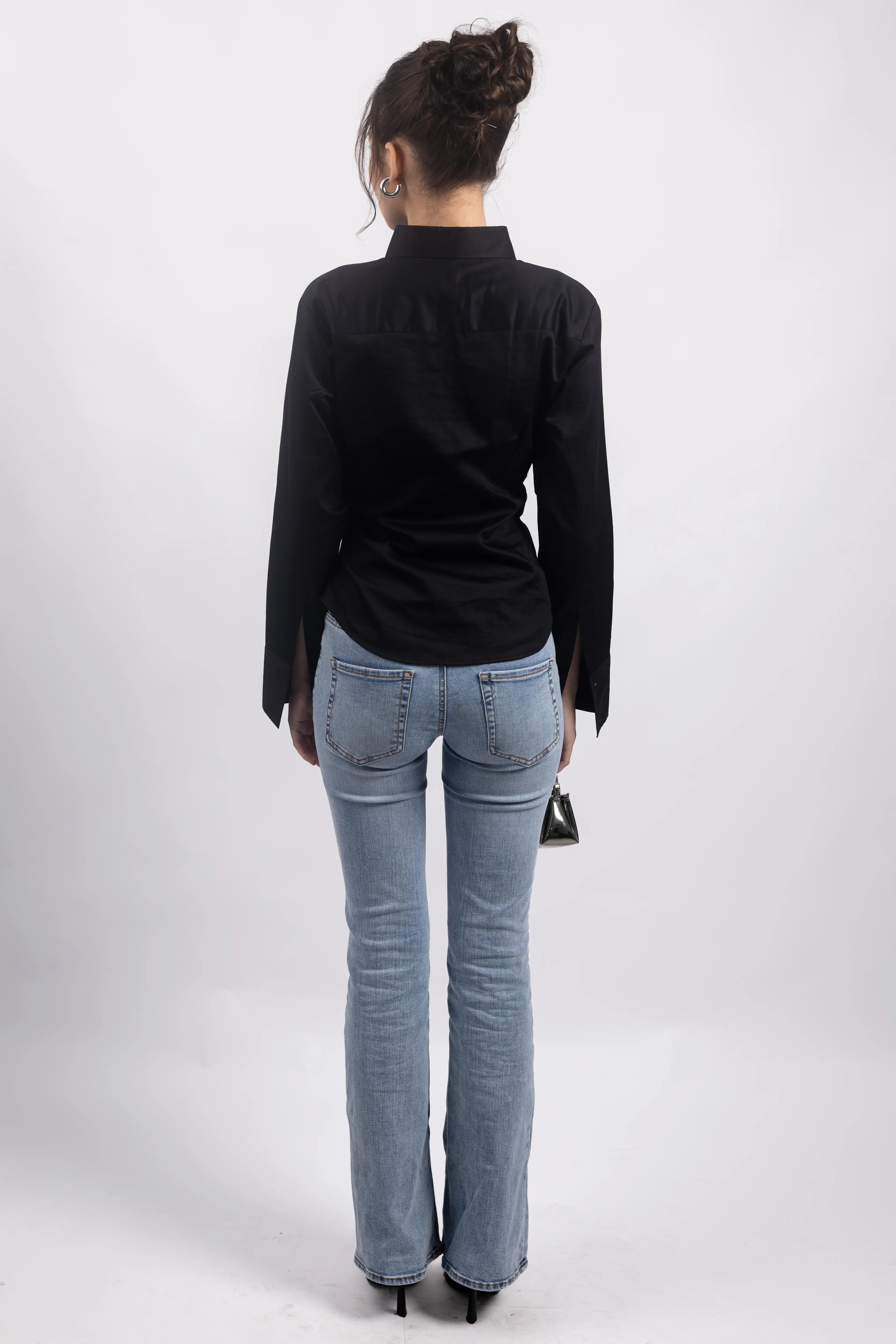 BLACK CINCHED WAIST SHIRT