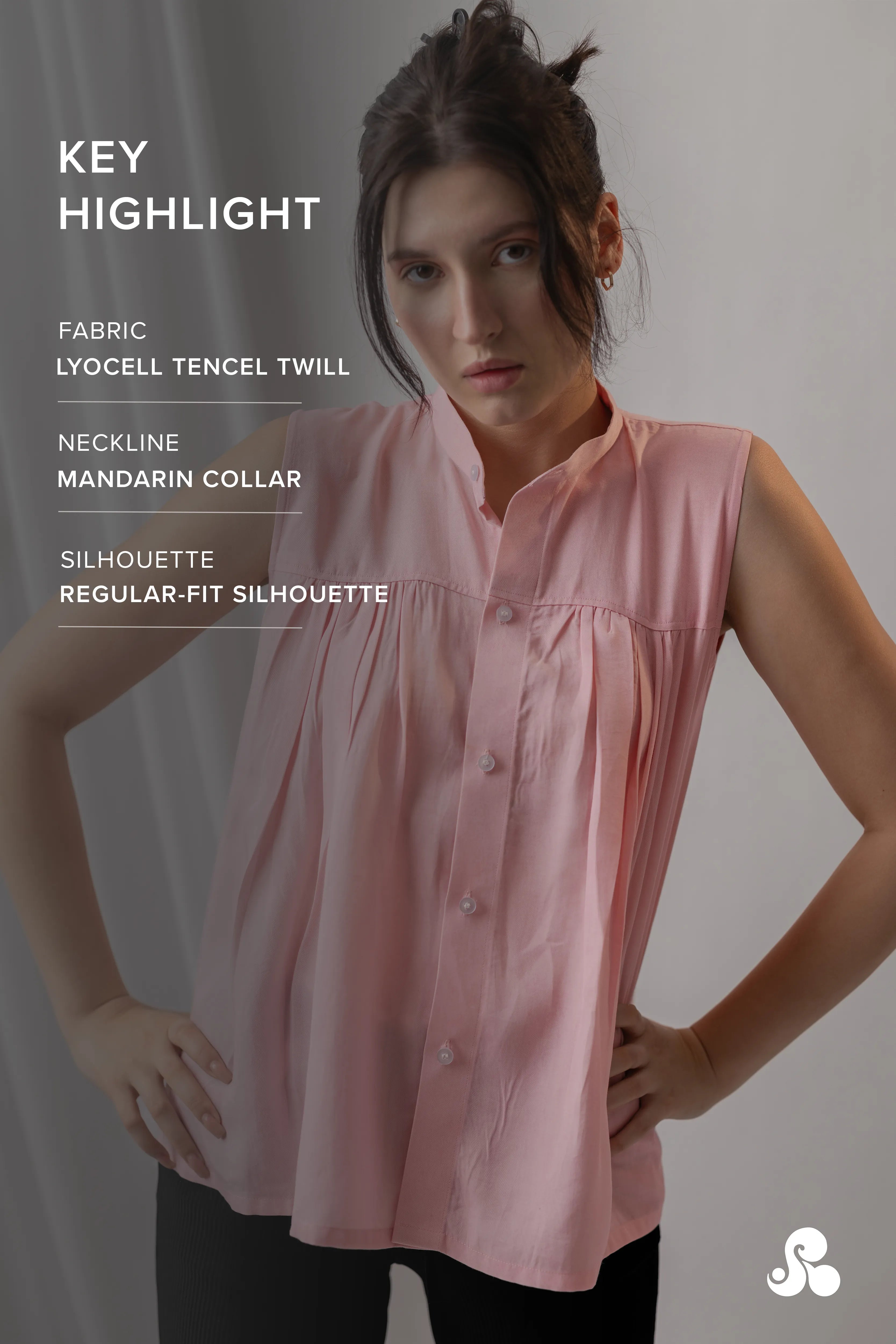 BLUSH PINK PLEATED BUTTON-DOWN TOP