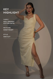 RUCHED COTTON SATIN DRESS
