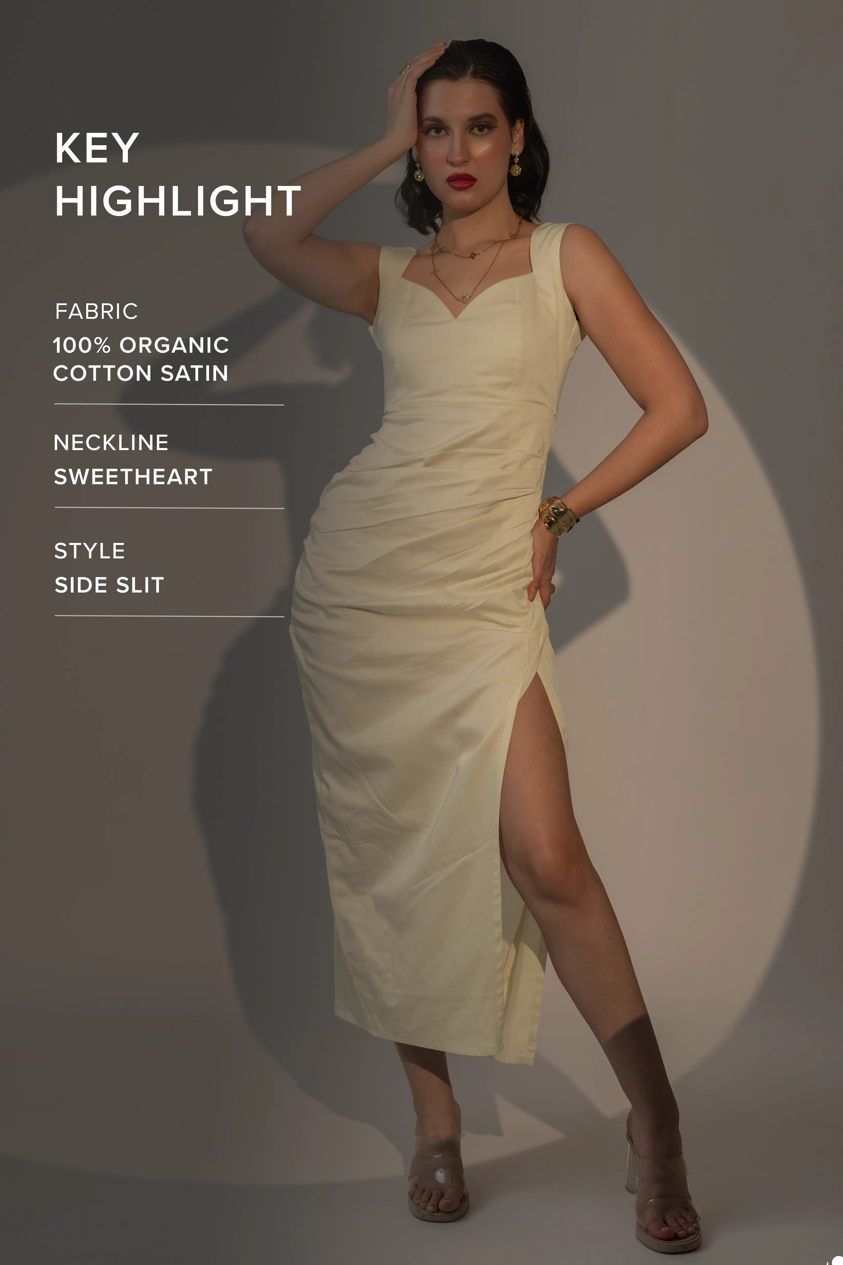 RUCHED COTTON SATIN DRESS