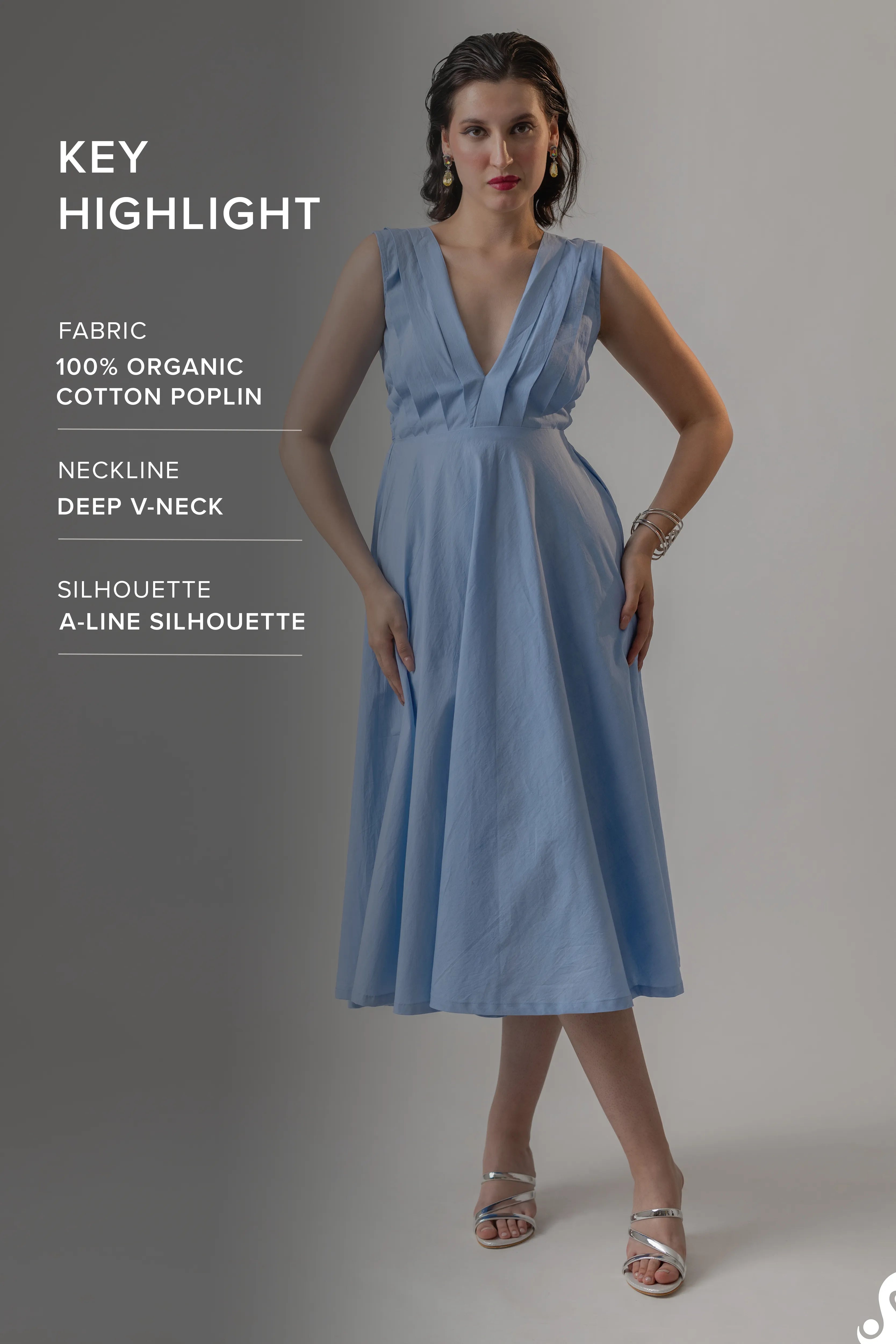 POWDER BLUE COTTON POPLIN MIDI DRESS