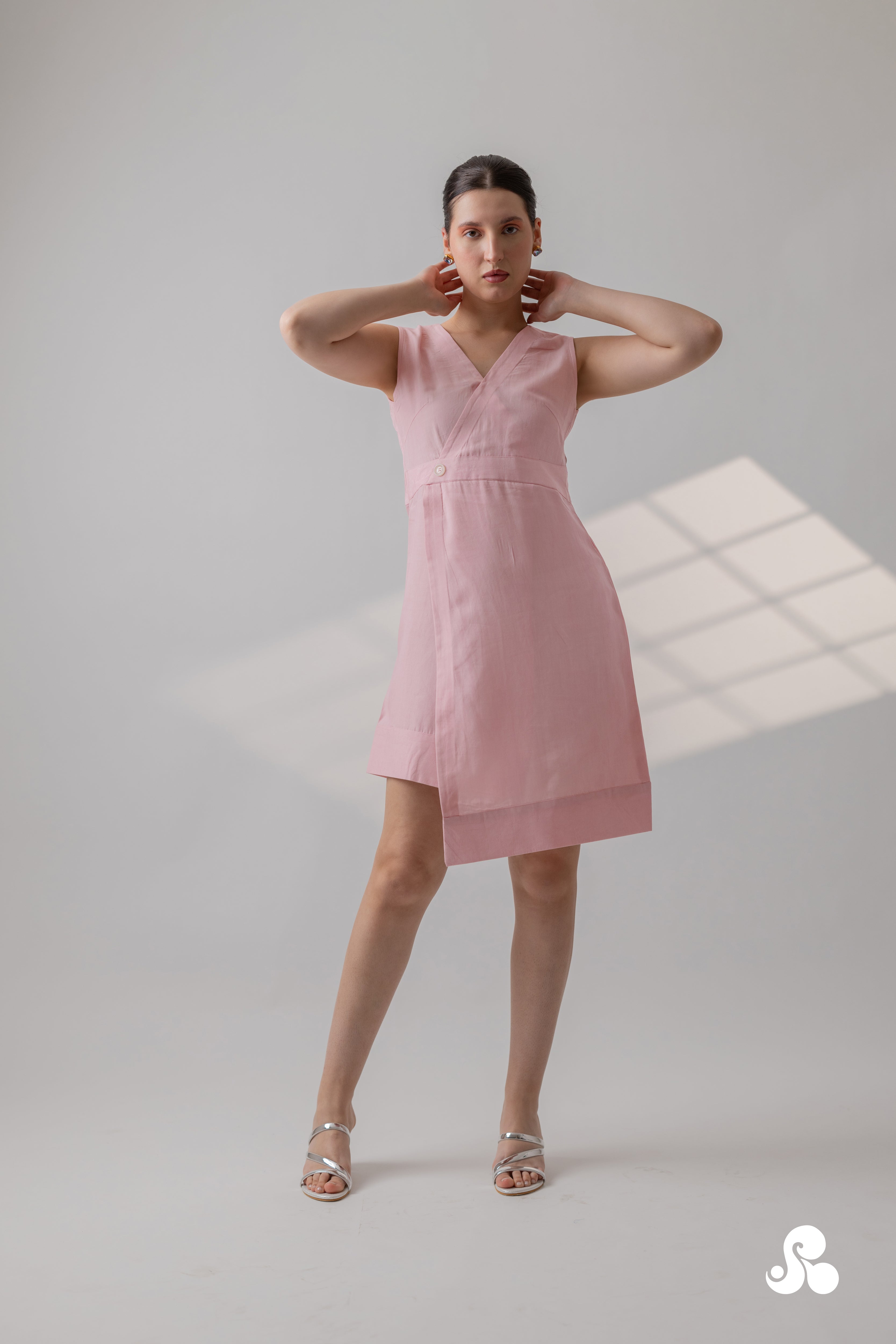 BLUSH PINK TENCEL TWILL WRAP MINI DRESS