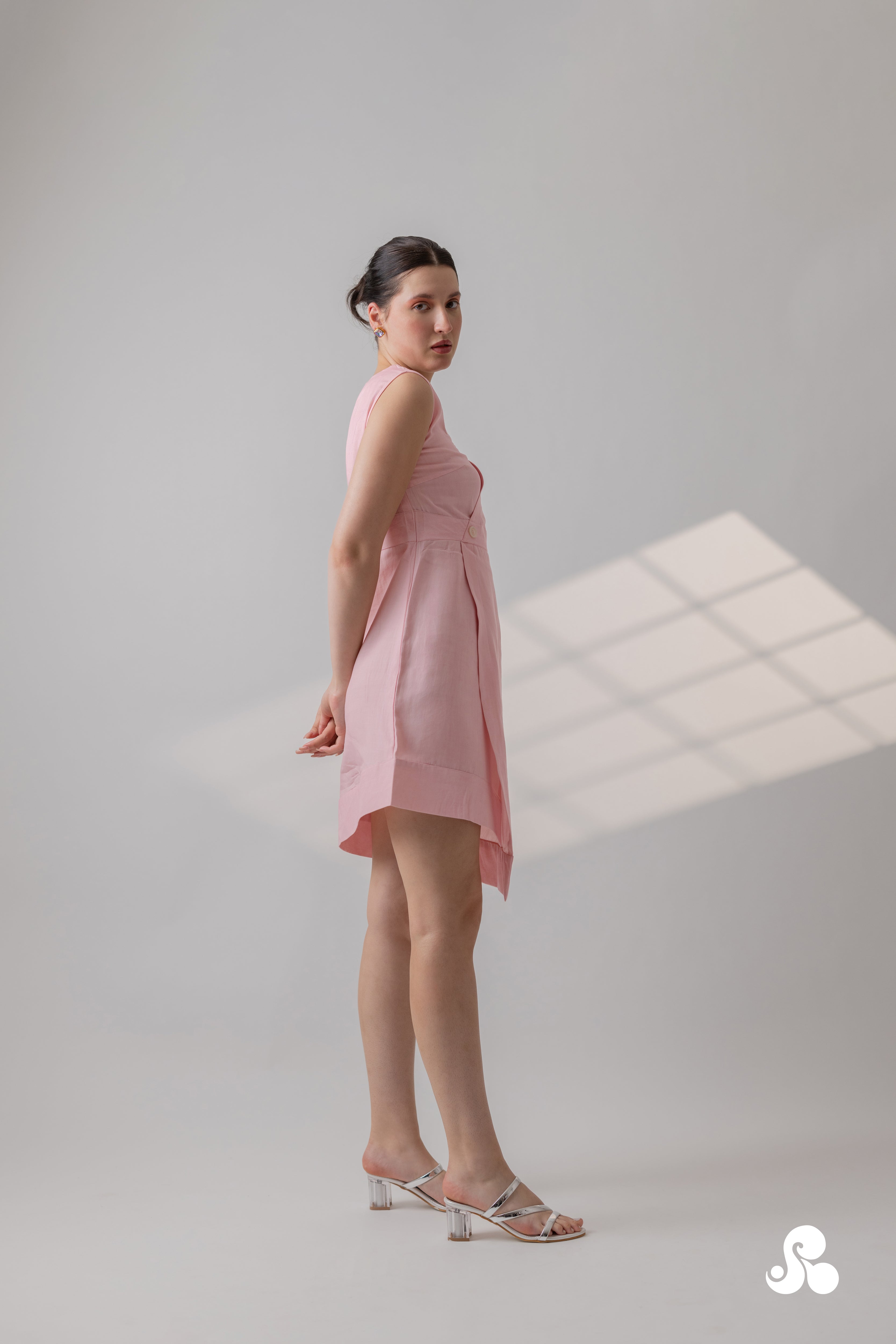 BLUSH PINK TENCEL TWILL WRAP MINI DRESS