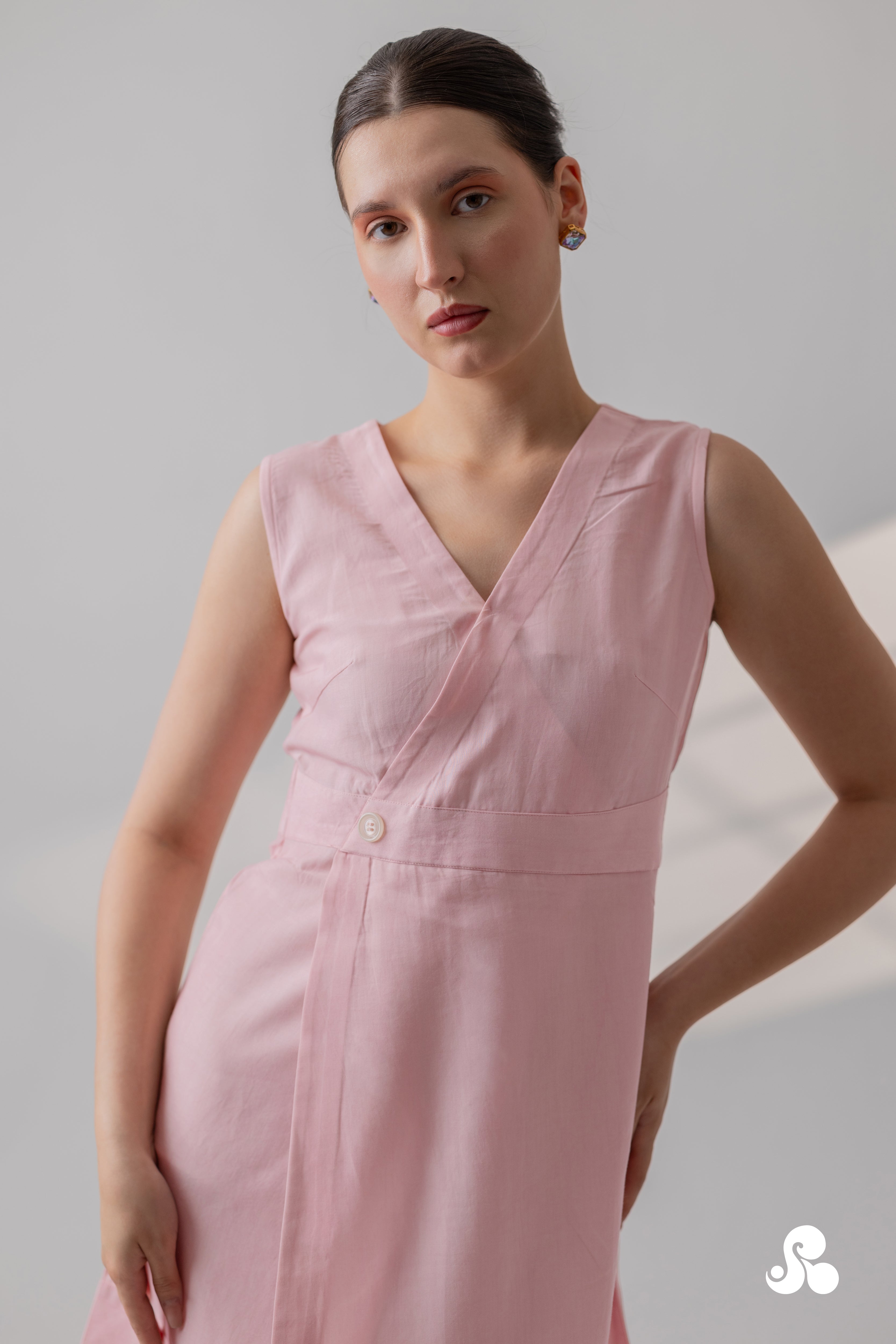 BLUSH PINK TENCEL TWILL WRAP MINI DRESS