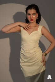 RUCHED COTTON SATIN DRESS