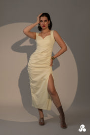 RUCHED COTTON SATIN DRESS