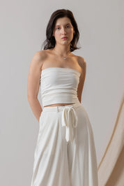 WHITE RIBBED TUBE KNIT TOP