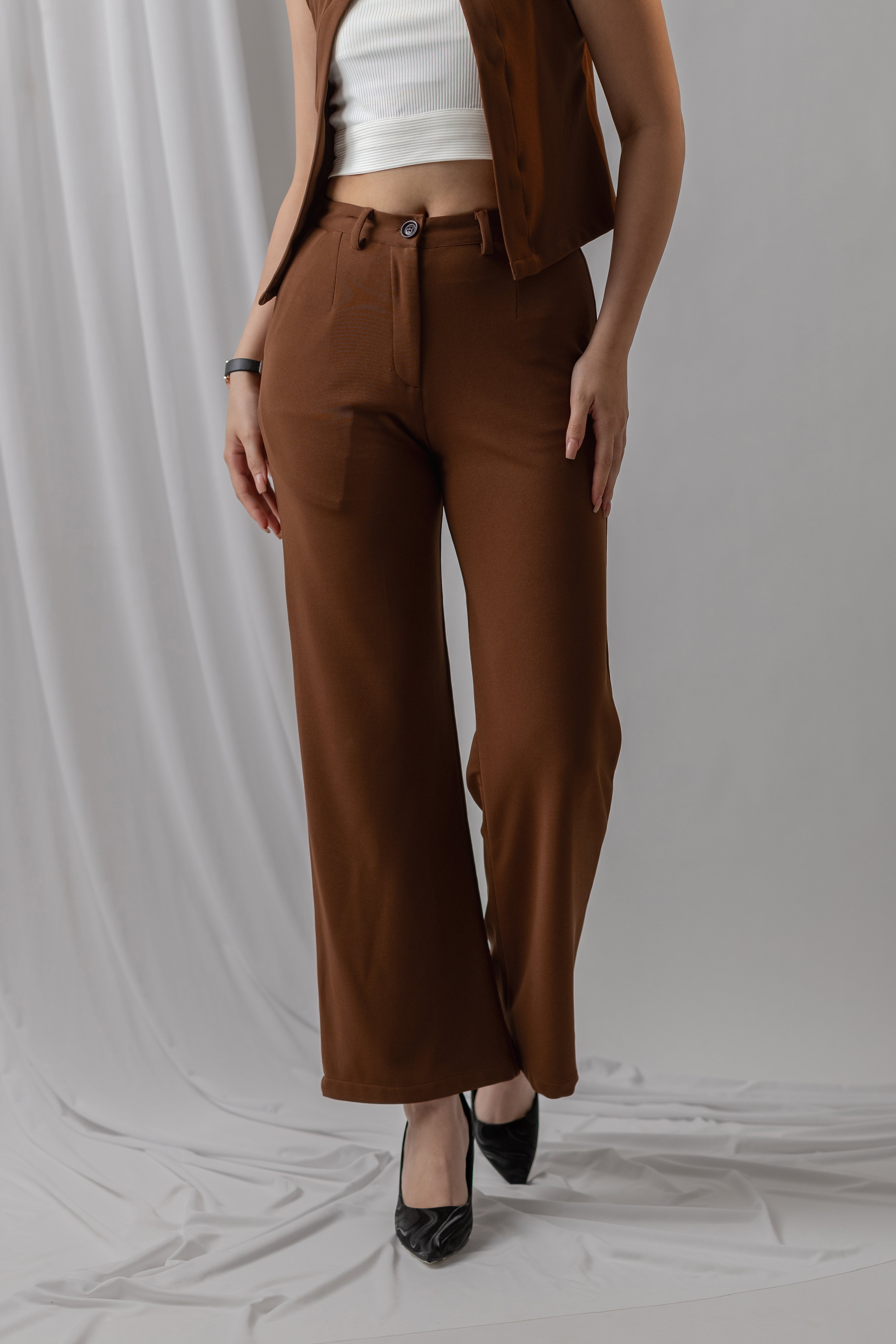 MOCHA KNIT STRAIGHT TROUSERS