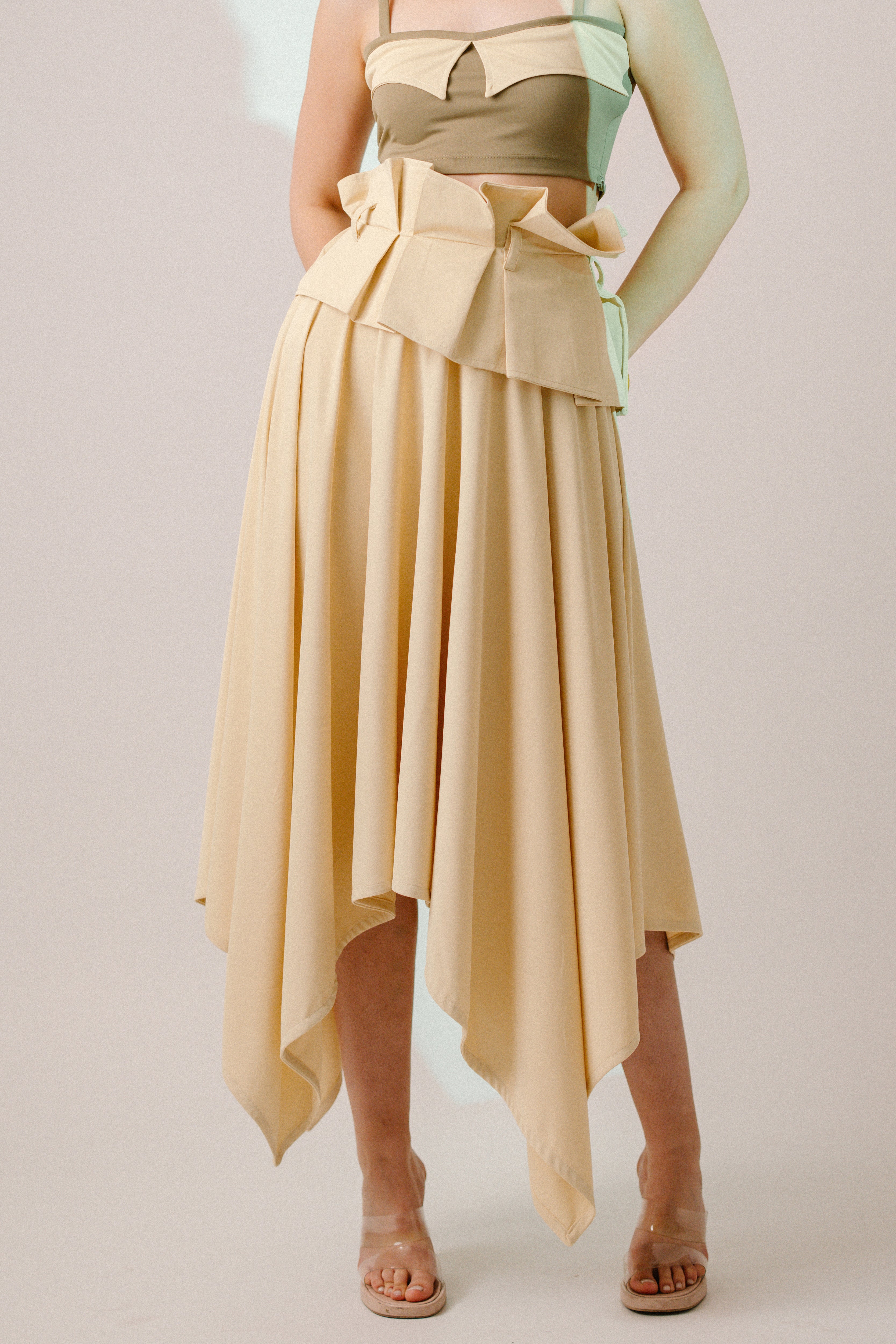 ASYMMETRIC KNIT MIDI SKIRT