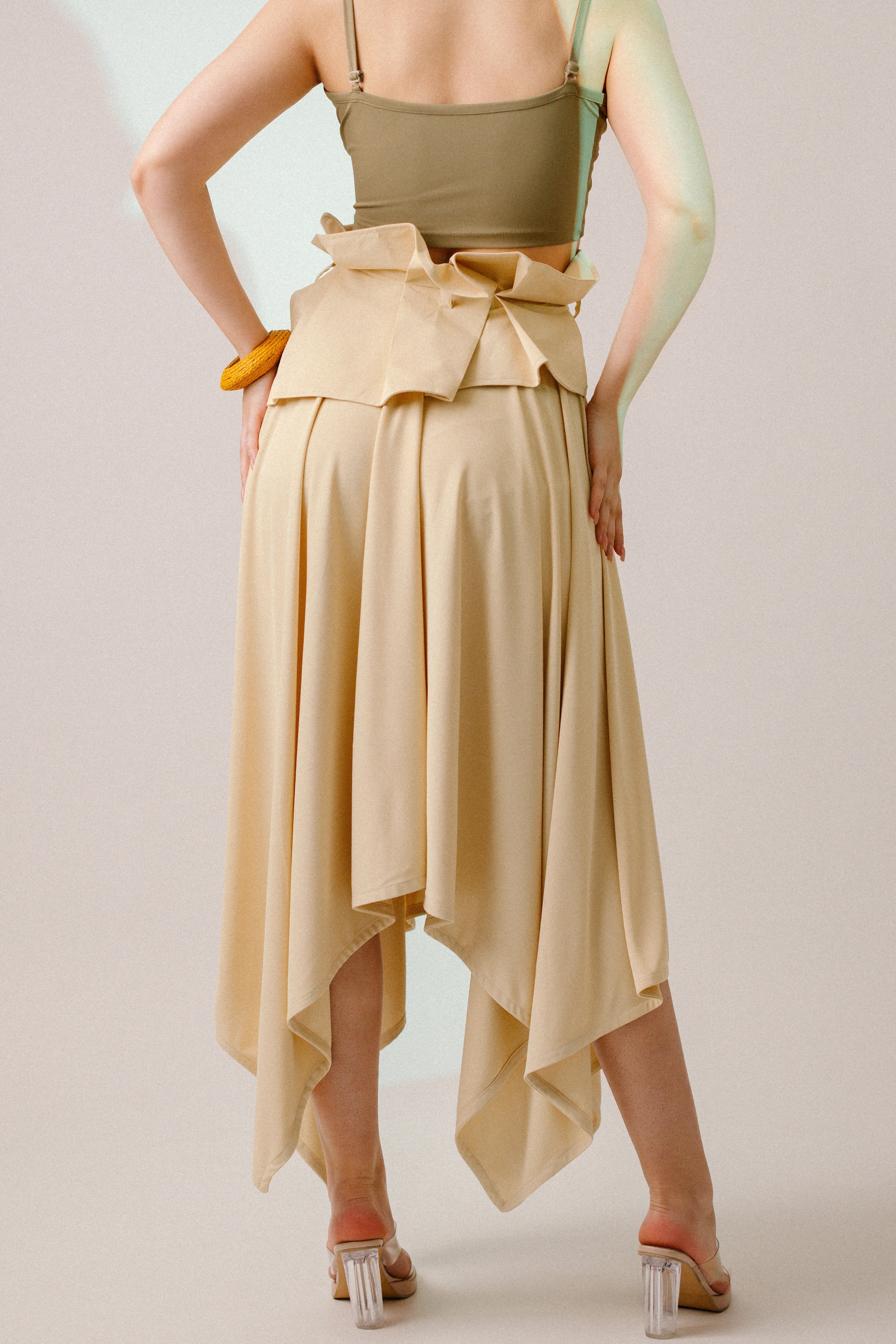 ASYMMETRIC KNIT MIDI SKIRT