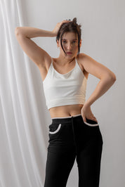 RIBBED SPAGHETTI CROP TOP – IVORY